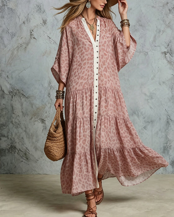 V-Neck Leopard Print Dress