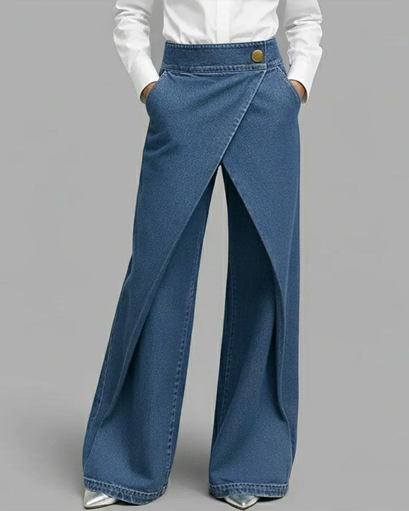 Fashionable Wide-Leg Denim Pants