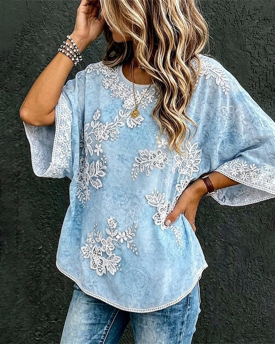 Crew Neck Floral Loose Fit Blouse