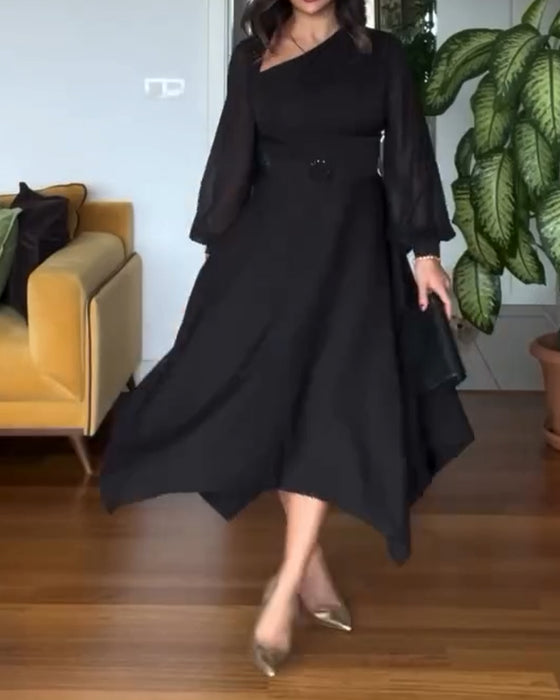 Beaded Puff Sleeve Waist Waist Dress