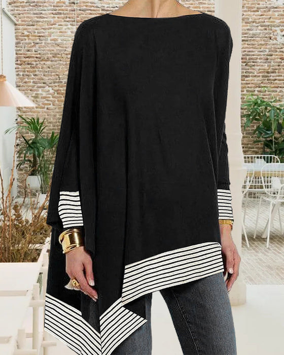 Striped paneled long-sleeved top