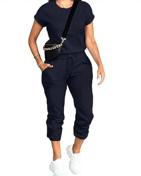 Solid Crew Neck Short Sleeve Set