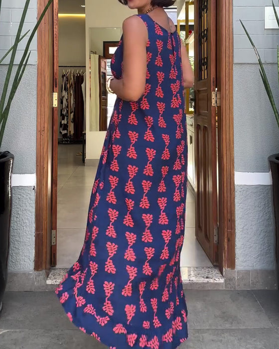 Printed Sleeveless Irregular Dress