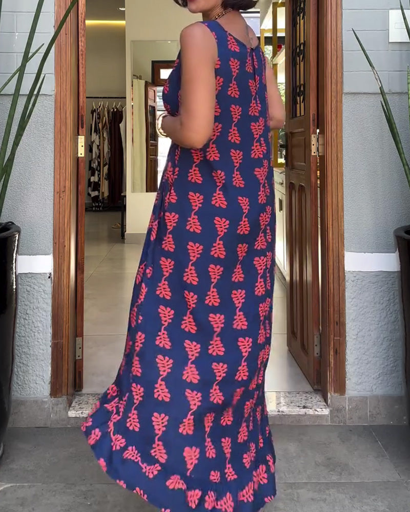 Printed Sleeveless Irregular Dress