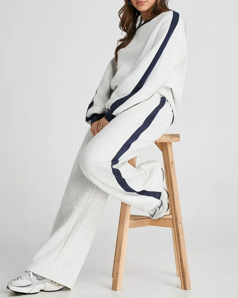 Side-Color Block Crewneck Sweatshirt Set