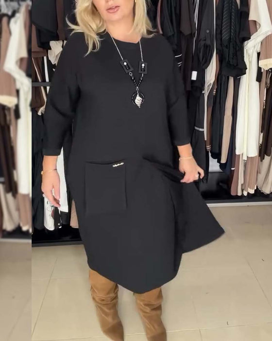 Round Neck Loose Solid Color Dress