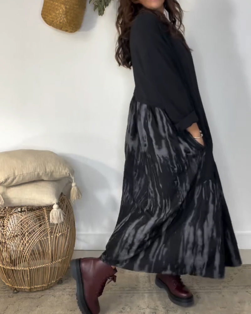 Round Neck Irregular Patchwork Print Dress