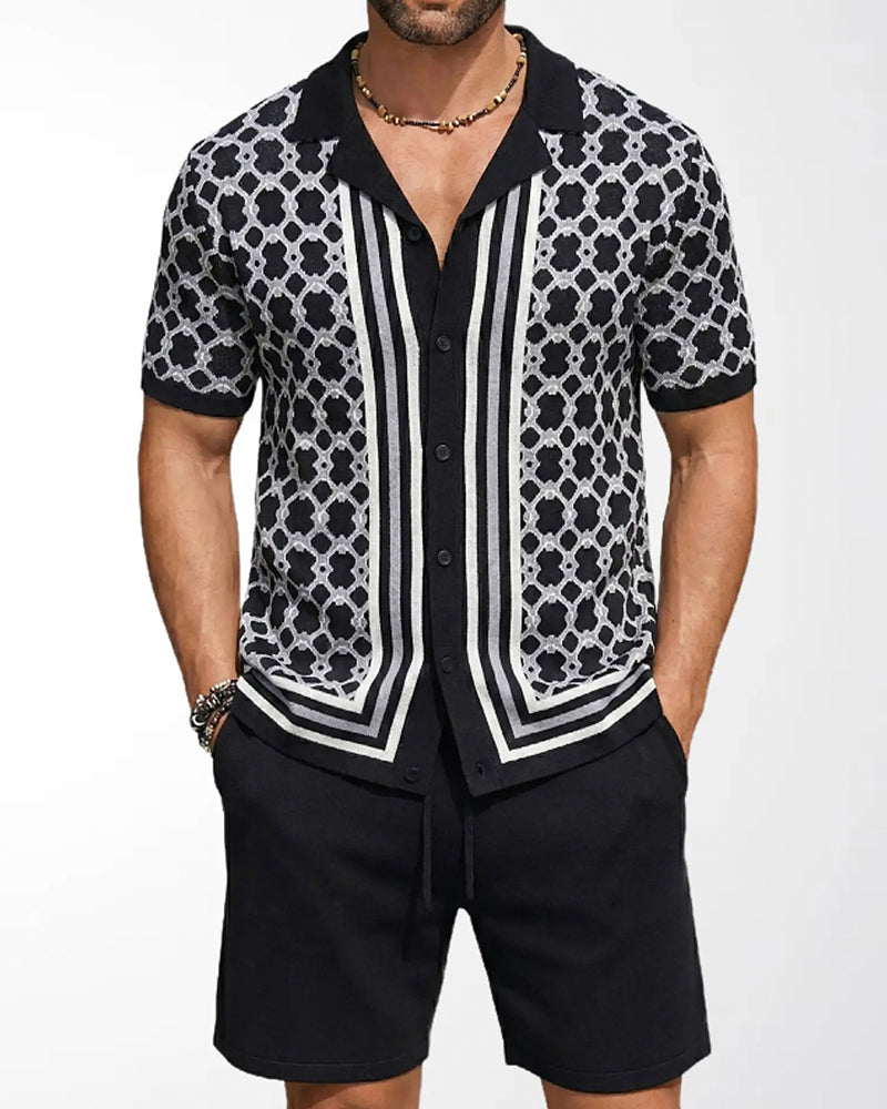 Short-Sleeve Cardigan And Shorts Two-Piece Set