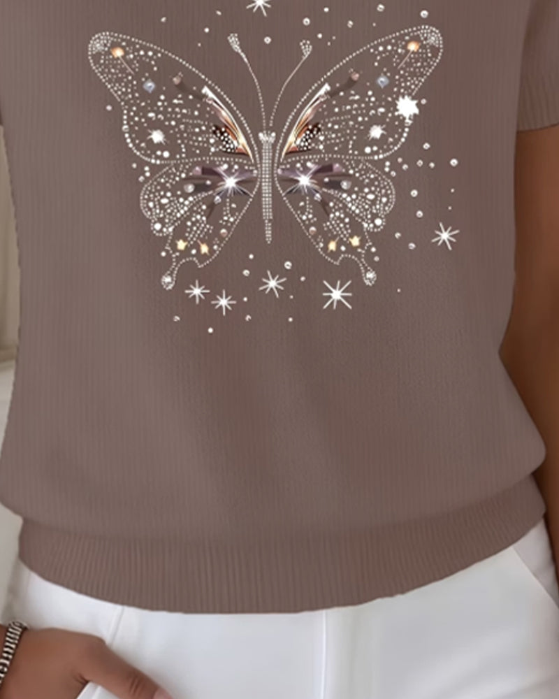 Butterfly Pattern Short Sleeve Pullover