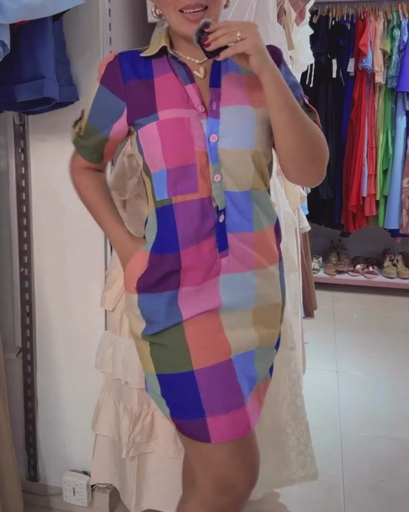 Plaid Fitted Short Sleeve Dress