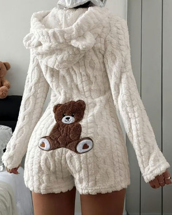 Solid Hooded Fleece Jumpsuit