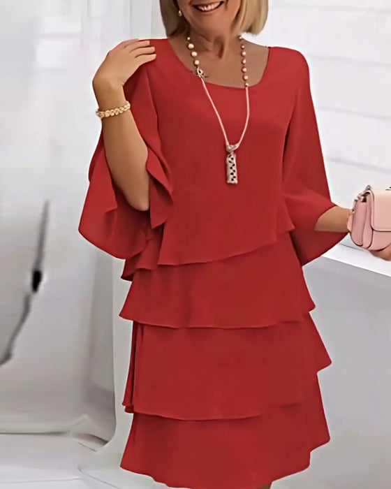 Elegant Solid Color Three-Quarter Sleeve Dress