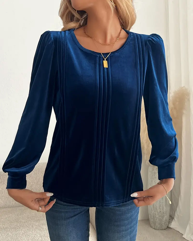 Puff Sleeve Round Neck Long Sleeve Blouses