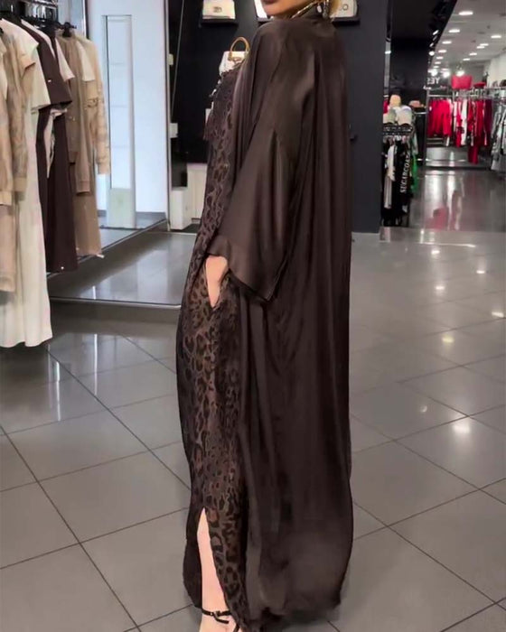 Leopard Spaghetti Strap Long Dress and Cardigan Sets