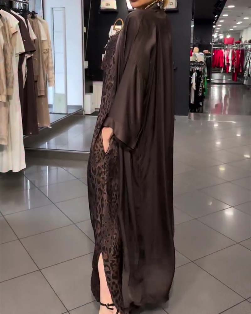 Leopard Spaghetti Strap Long Dress and Cardigan Sets