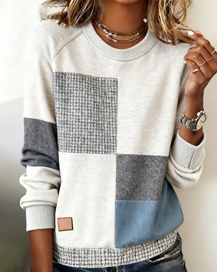 Round Neck Contrast Color Casual Sweatshirt