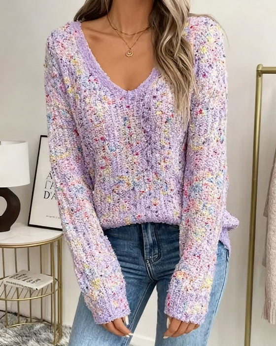 Colorful V-Neck Long-Sleeved Jumper