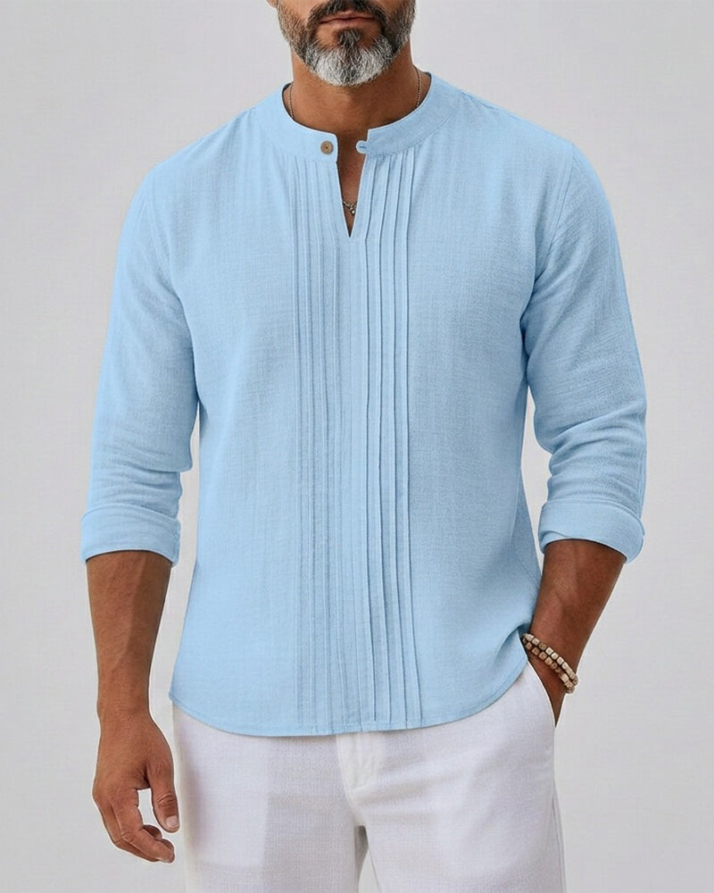 Pleated Stand Collar Men's Shirt