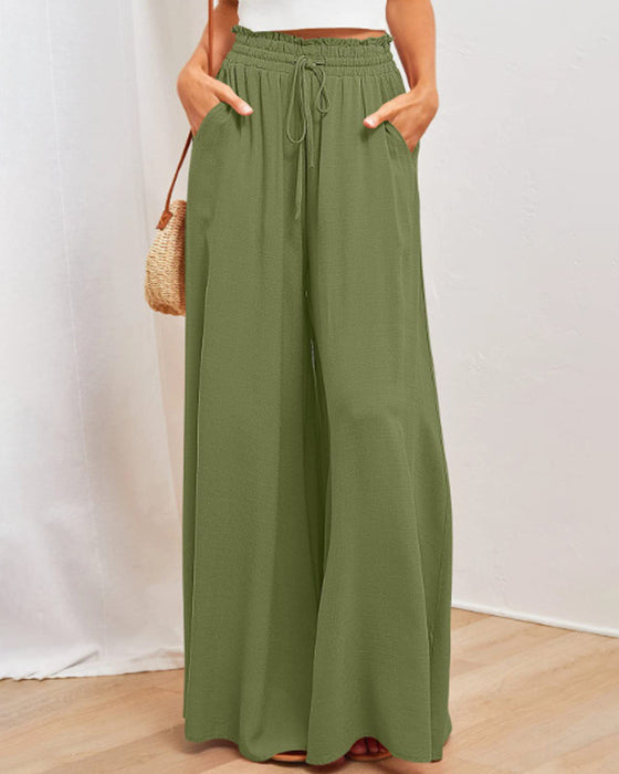 Drawstring Casual Wide-Leg Pants