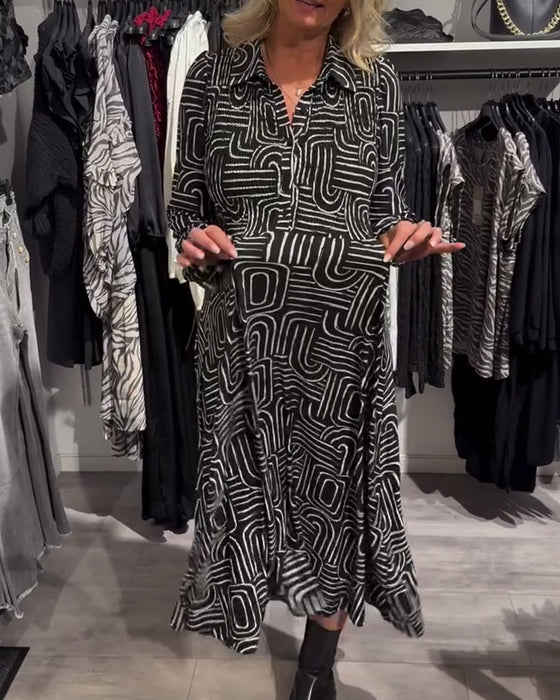 Lapel - collared Fashionable Printed Dress