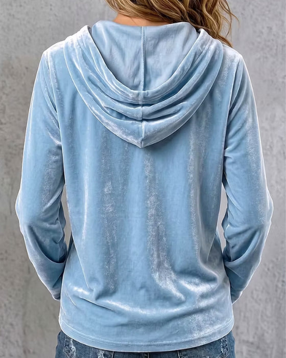 Drawstring Button Hooded Coat