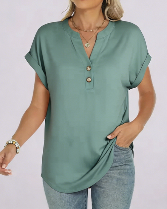 Solid V-Neck Short-Sleeve T-Shirt