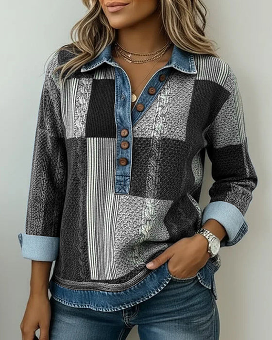 Long-Sleeved Color-Blocked Printed Sweatshirt