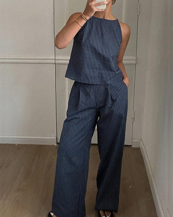 Striped Camisole Wide Leg Pants Set