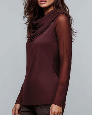 Mock Neck Solid Casual Blouse