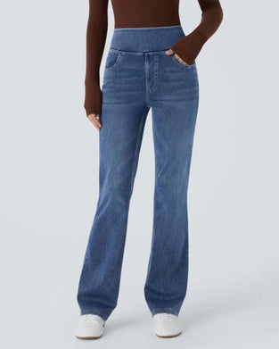 High Waist Denim Pocket Flare Pants
