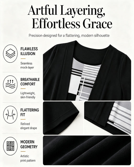 Patchwork Fake Two-Piece Blouse