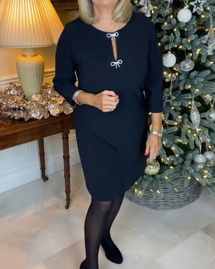 Simple solid color round neck dress