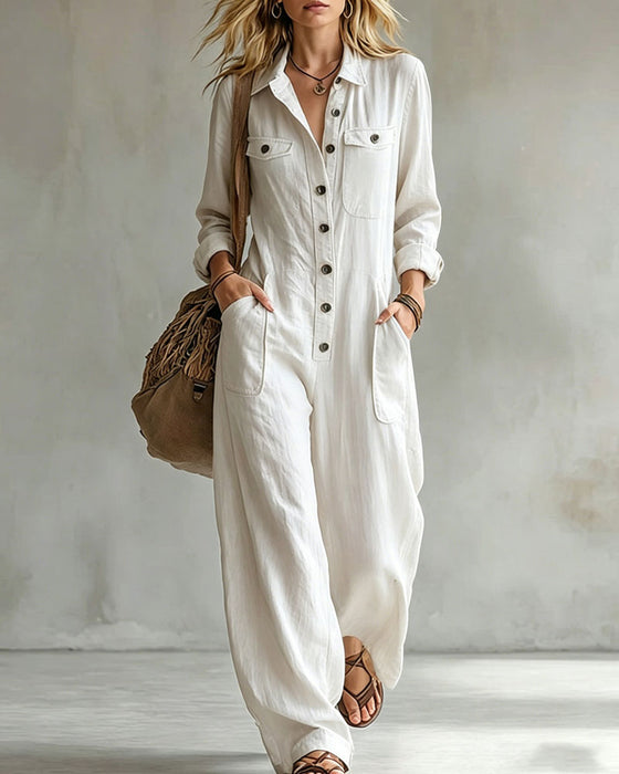 Solid Color Long Sleeve Jumpsuits
