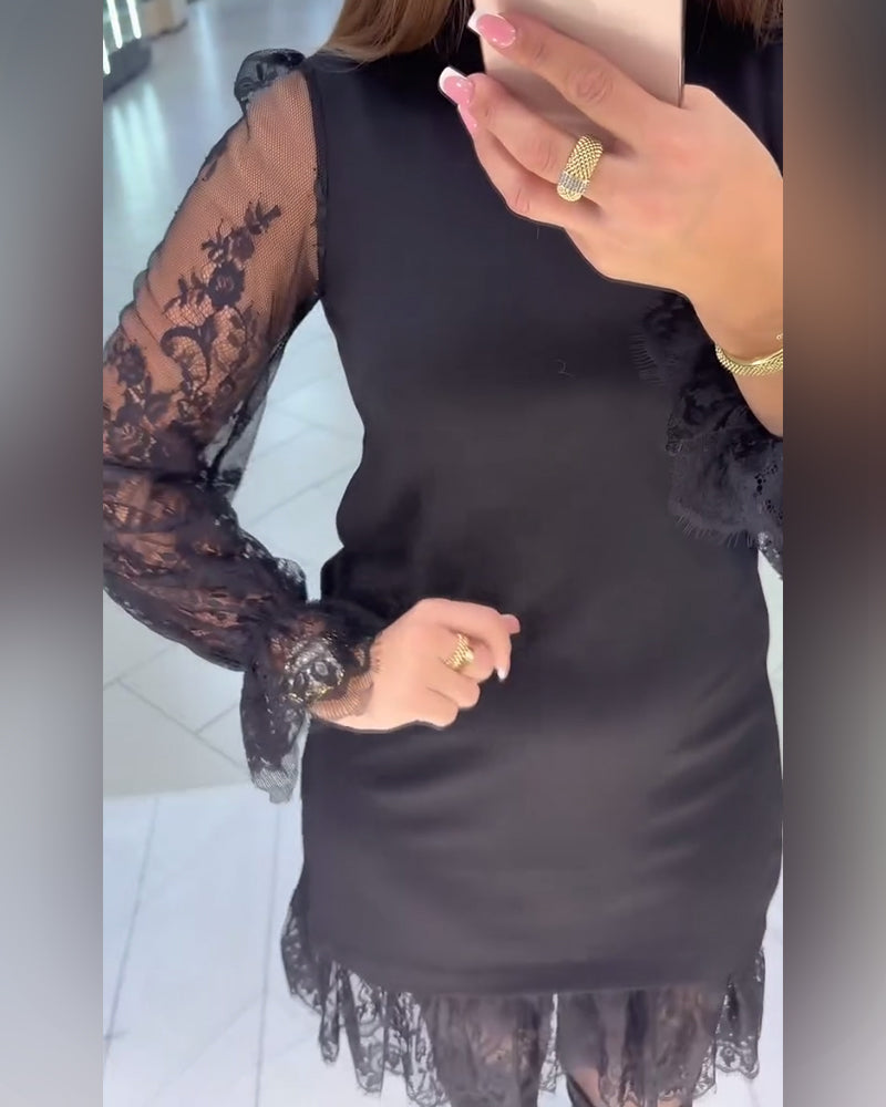 Lace-Trimmed Patchwork Dress