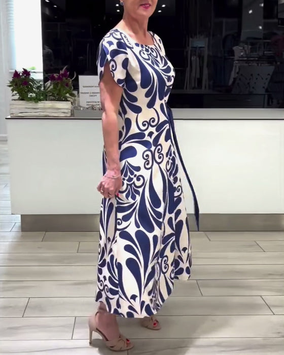 Elegant contrast print short sleeve dress