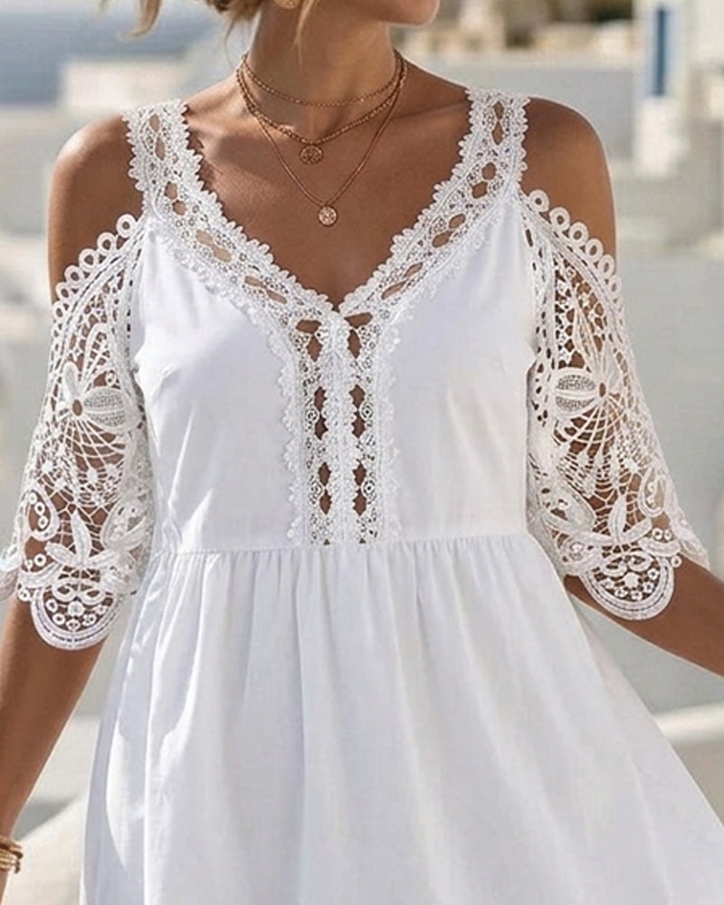 Lace Off-Shoulder Tiered Short Dresses