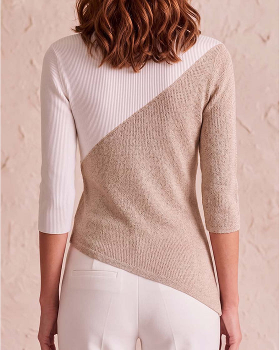 Round Neck Color Block Irregular Top