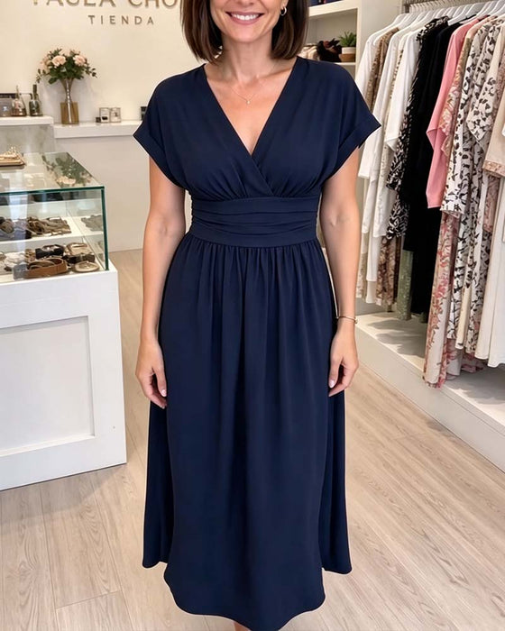 V-Neck Waist-Cinching A-Line Dress