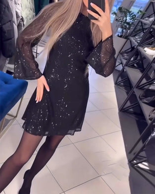 Temperament Sequined Long-Sleeved Slim Dress