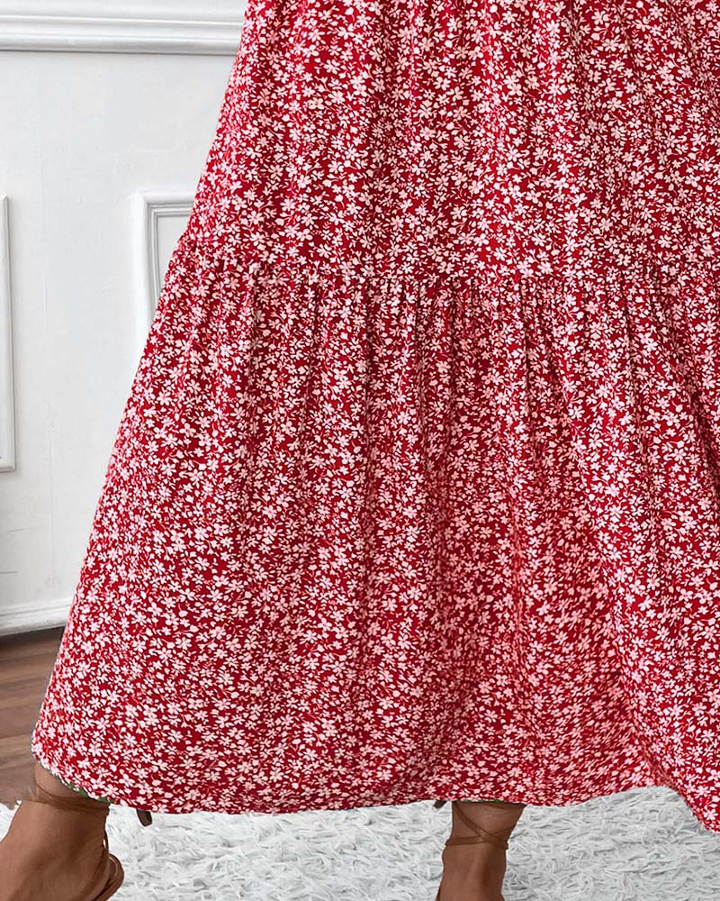 Layered Tiny Flower Print A-Line Long Skirt