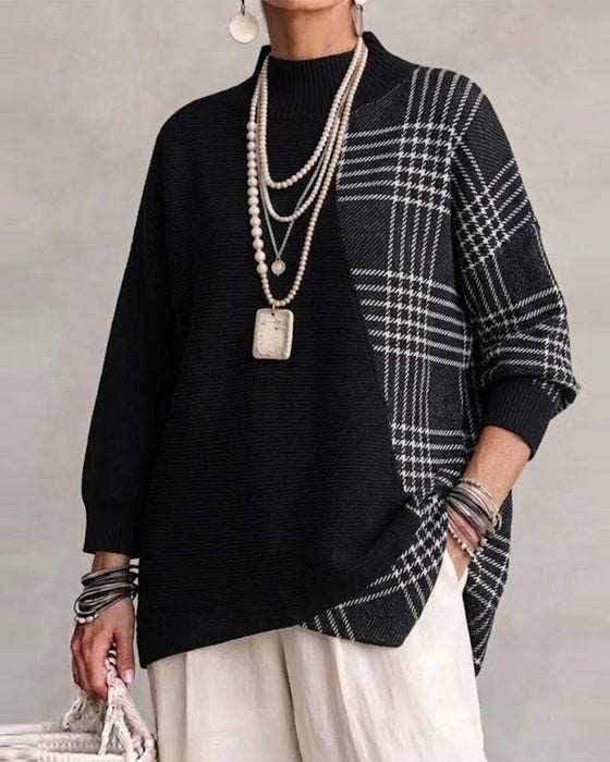 High Collar Irregular Line Loose Pullover