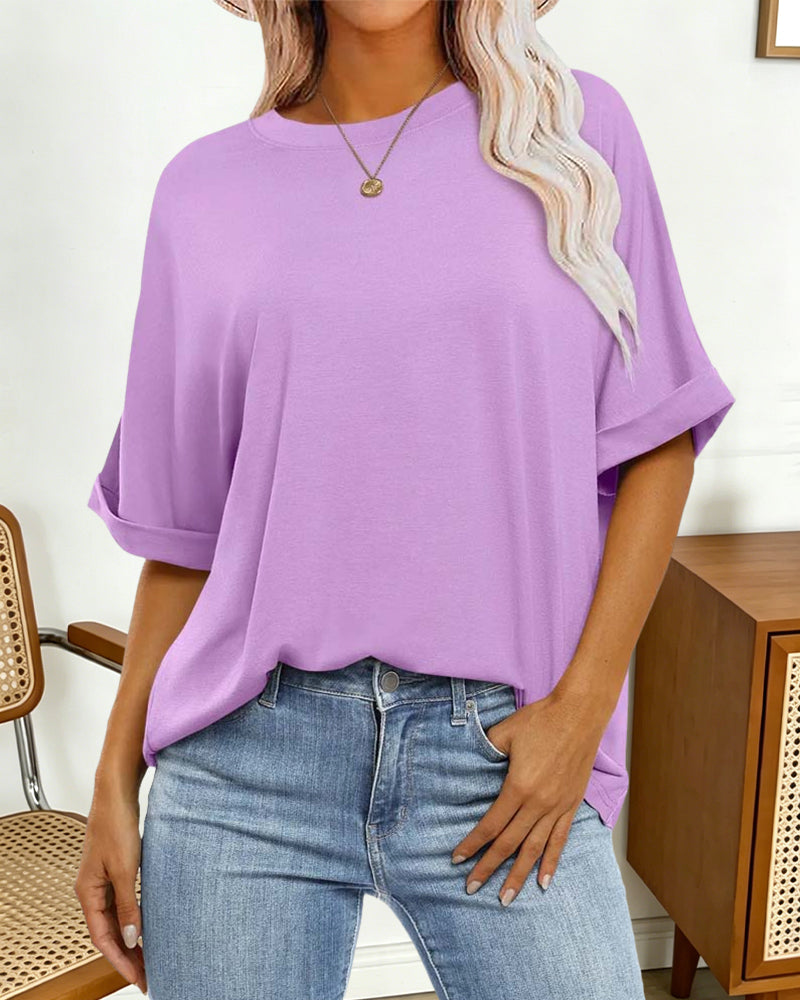 Loose Rolled-Hem Short-Sleeve T-Shirt
