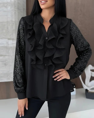 Ruffled Sequin Patchwork Stylish Blouse
