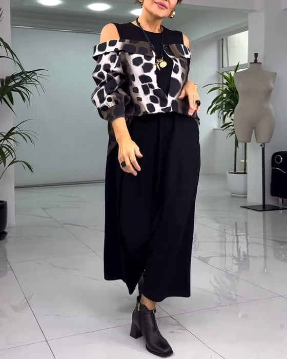 Off-the-shoulder leopard print casual dress