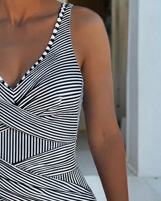V-Neck Striped One-Piece