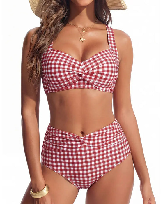 Checkered High Waist Knot Bikini