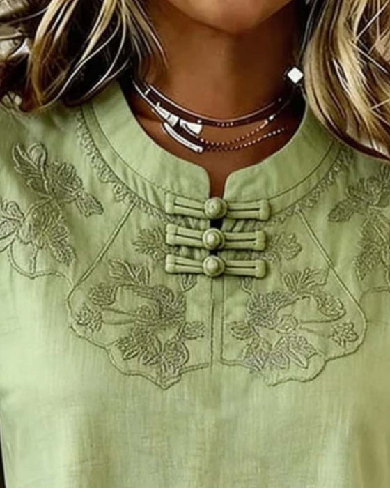 Frog Button Mandarin Collar Chinese-Style Blouse