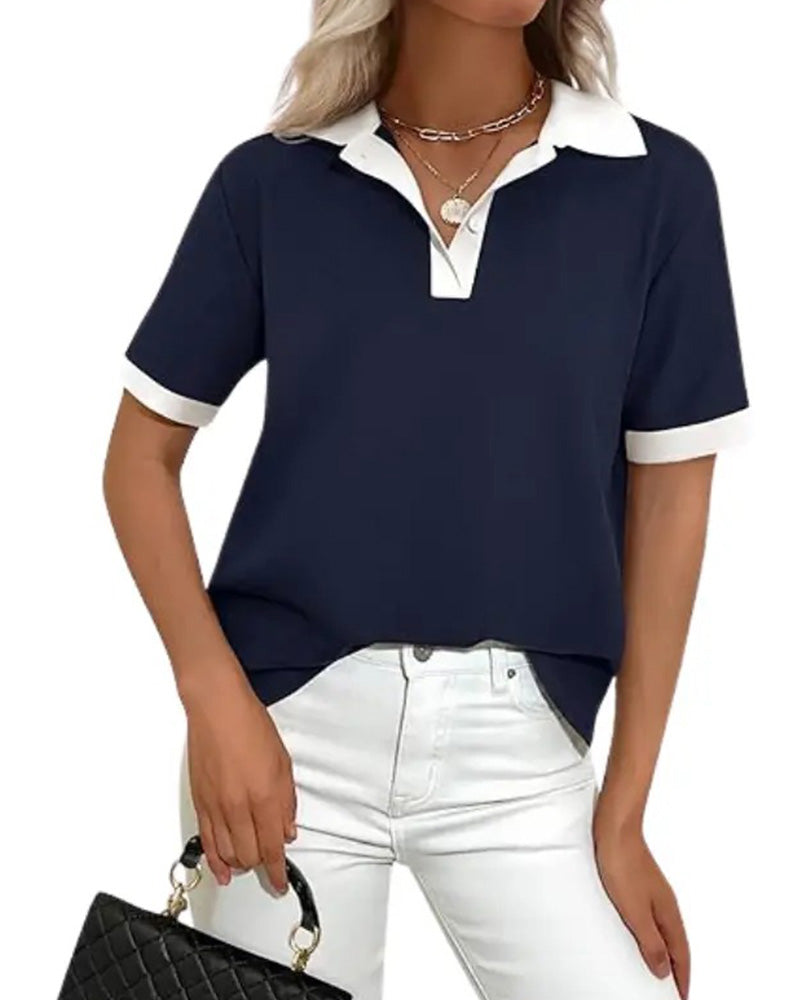 Polo Collar Colorblock Short-Sleeve T-Shirt