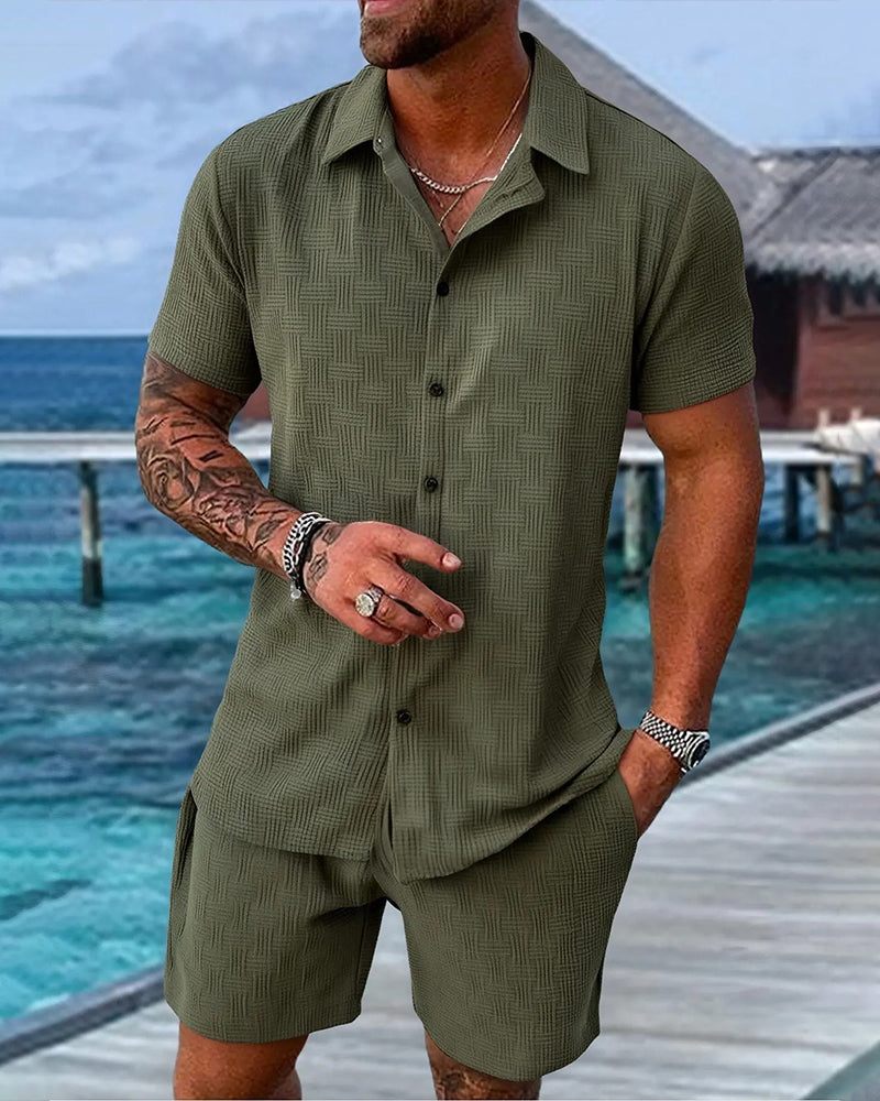 Plaid Polo Collar Casual Men's Sets