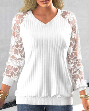 Lace Sweatshirt with Long Sleeve and Print